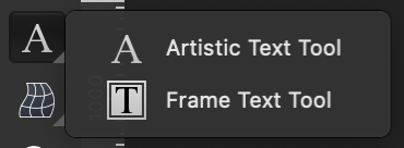 Frame text tool location Affinity Photo