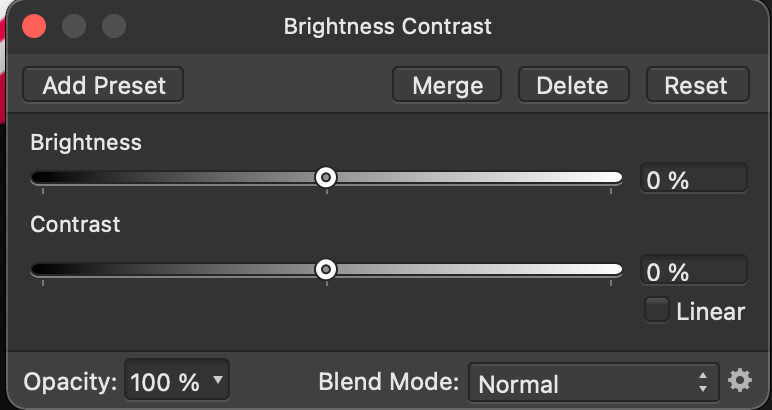 Brightness & Contrast panel Affinity Designer
