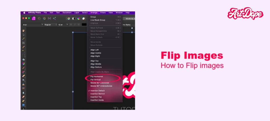 Warping, Moving, Scaling, Rotating and Shearing in Affinity Photo: Flip images