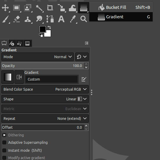 Gradient tool from tools panel
