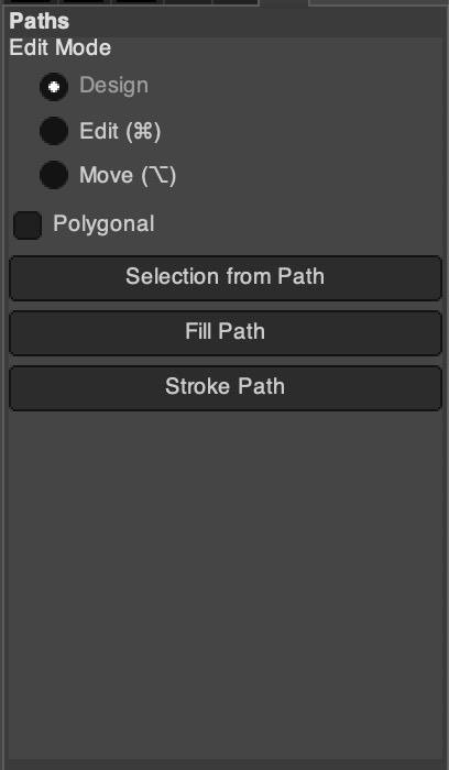 Tools options panel for path selecion gimp