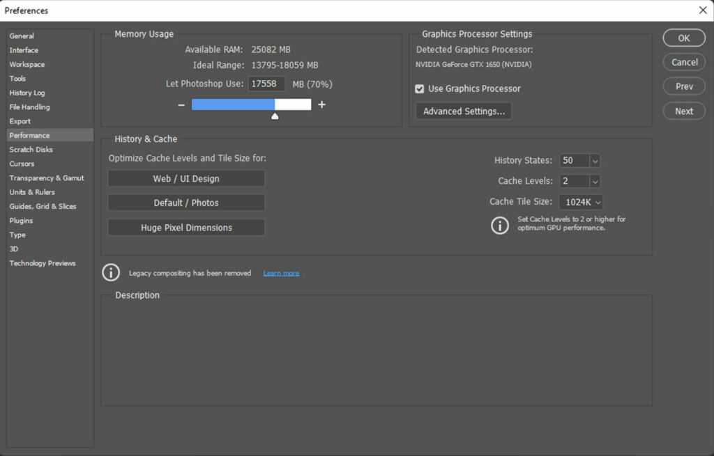 Photoshop Performance Settings