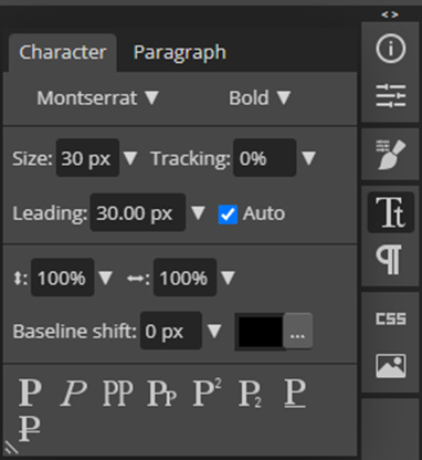 Character panel in photopea