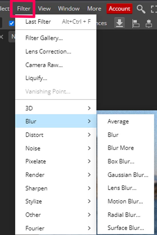 What are blurs in photopea - how to access