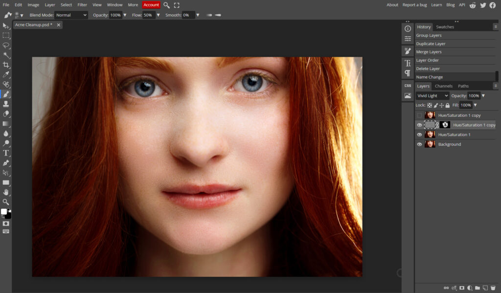 Photo retouching in Photopea