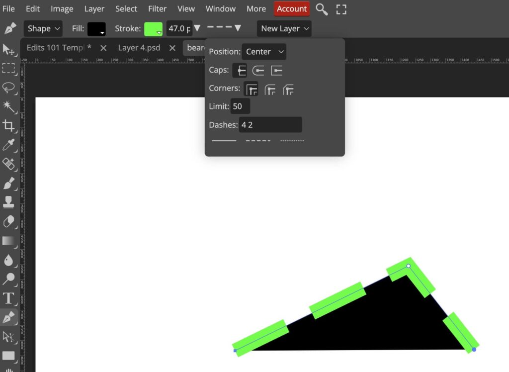 Creating a shape using the pen tool in photopea
