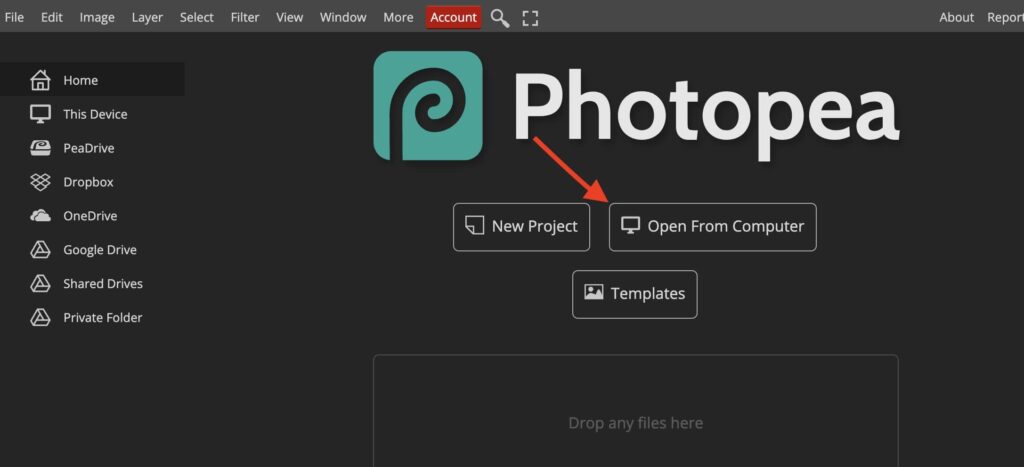 Importing a picture photopea