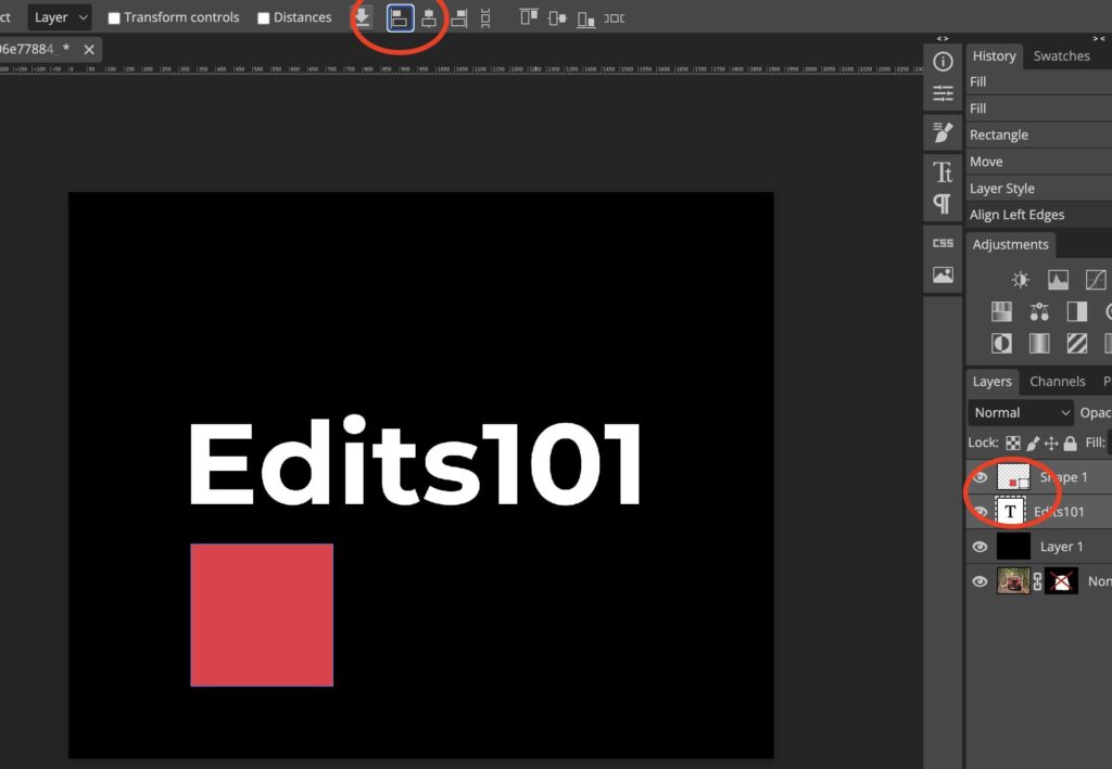 How to align text in photopea result