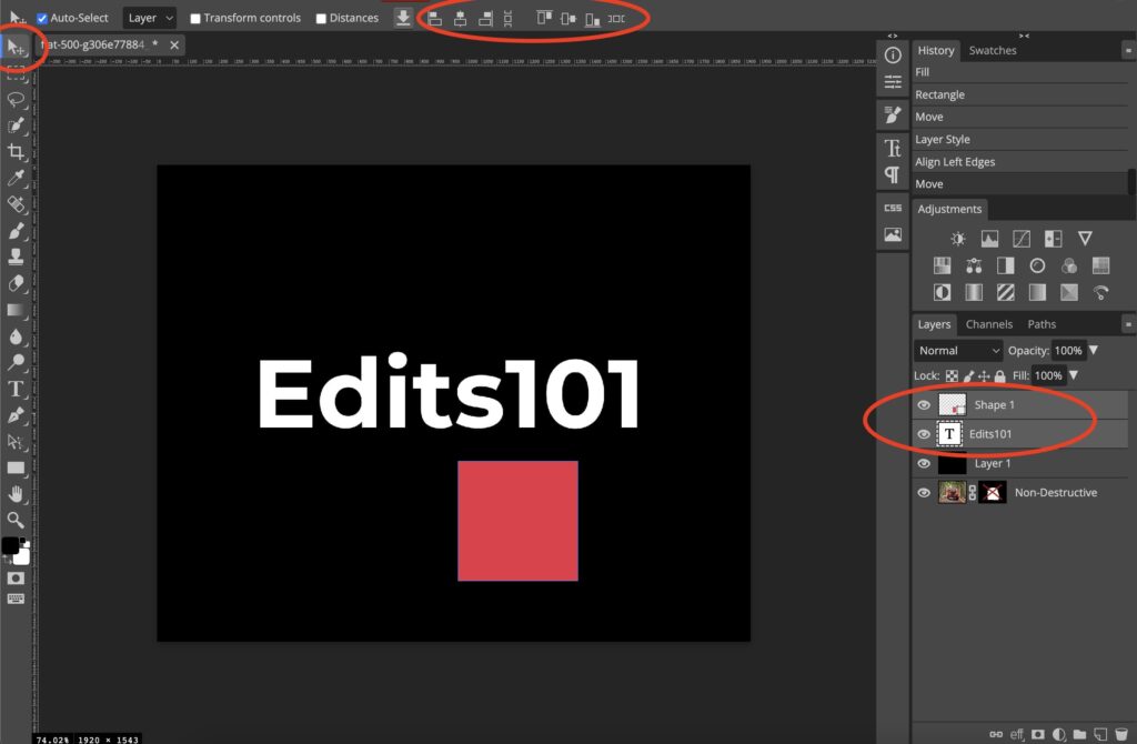 How to align text in photopea