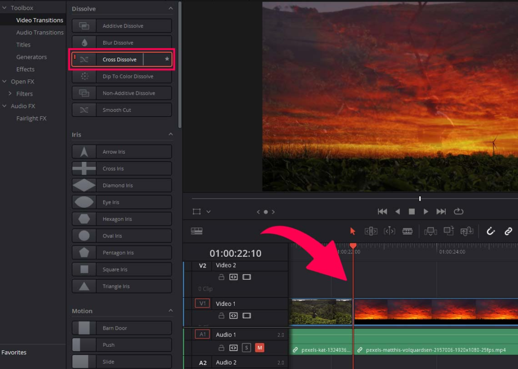 Preview Transitions in Davinci Resolve