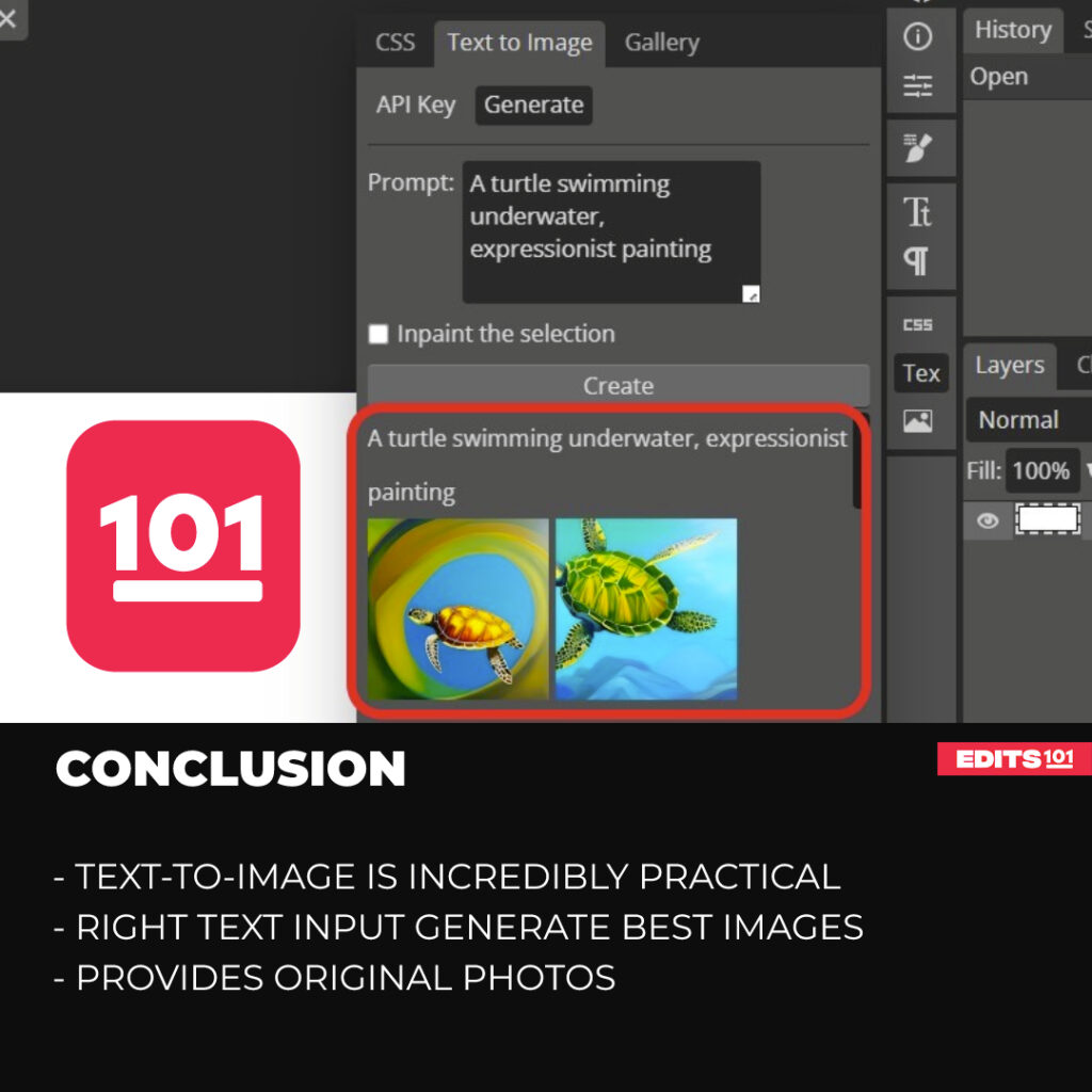 conclusion on using Text-to-image in Photopea