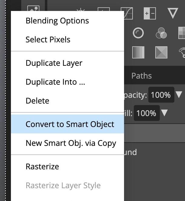 Adding a motion blur in photopea - convert to smart object