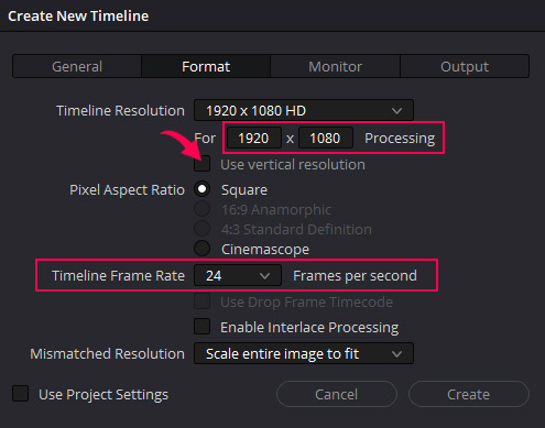 Resolution and Frame rate In Davinci Resolve