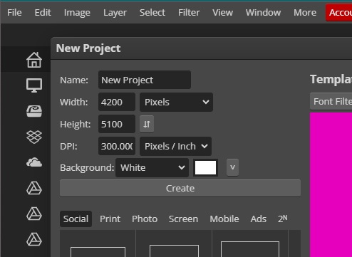 Create New Project in Photopea