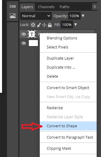 Convert text to shape in photopea