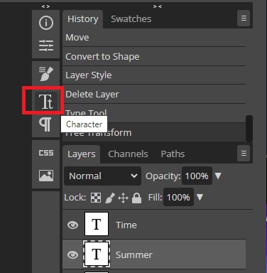 Character Settings in Photopea