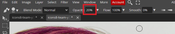 Reduce Brush Opacity in Photopea