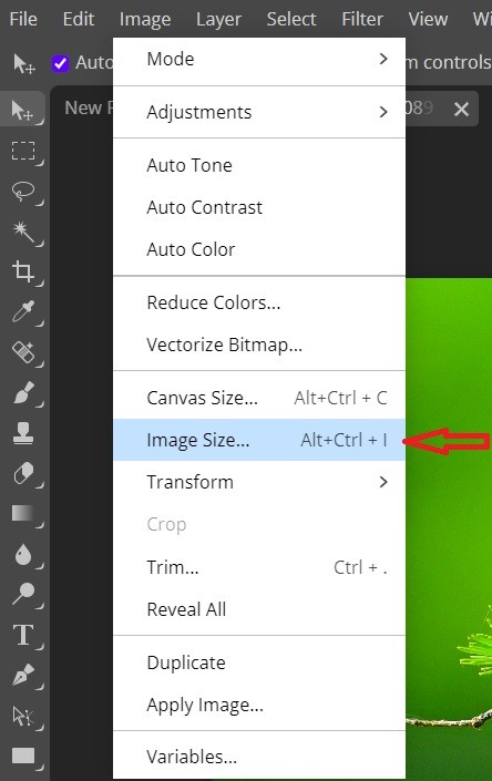 Setting an image size in Photopea
