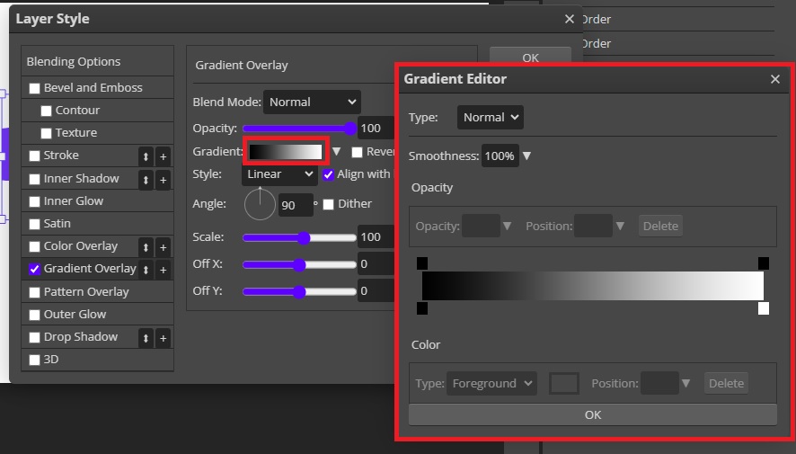Gradient editor in photopea