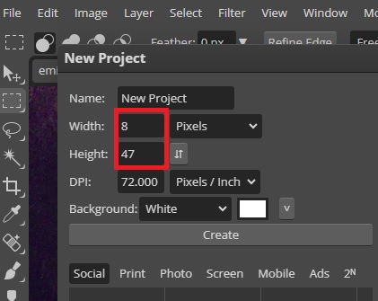 new project settings in Photopea
