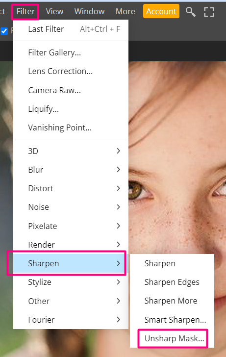sharpen image in photopea using unsharp mask