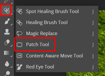 Patch Tool in left side Toolbar.