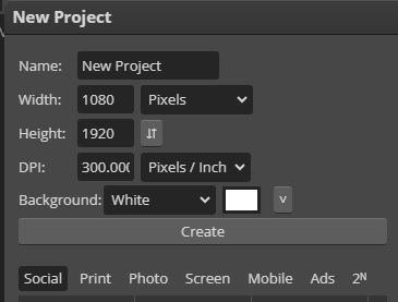 project settings in Photopea