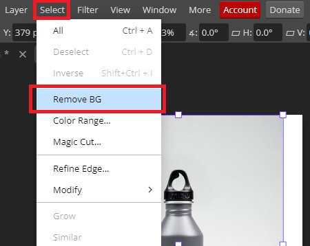Remove background in Photopea