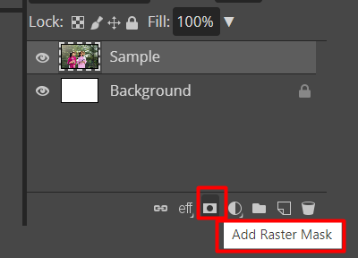 How to add a Raster Mask button in Photopea app.