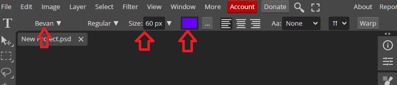 Font Settings in Photopea