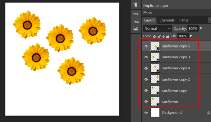 Five duplicated layers and subjects (sunflower).