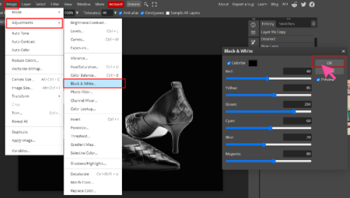 convert image to black and white in photopea