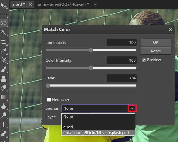 match color in Photopea