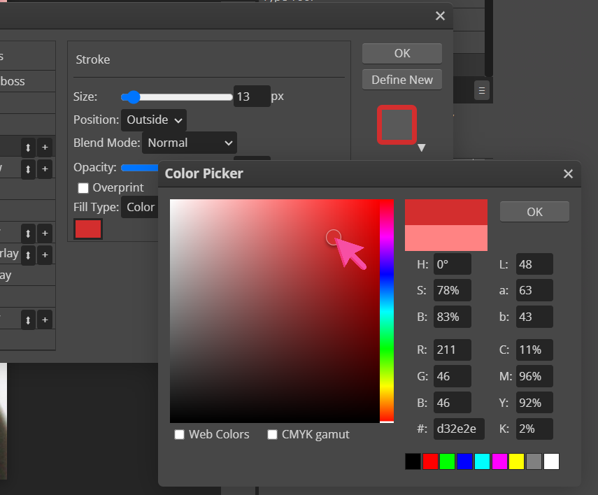 Screenshot of the Color Picker under Fill Type Solid Color Option.
