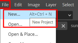 A screenshot on how to create a New Project.