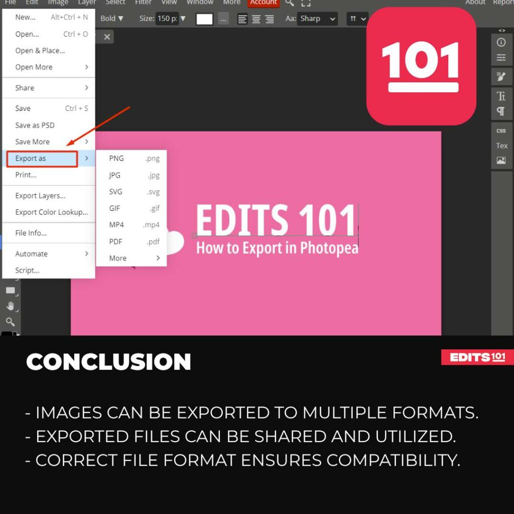 The conclusion image on how to export in Photopea.