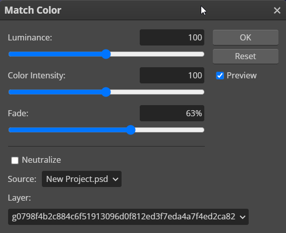 Color matching in photopea