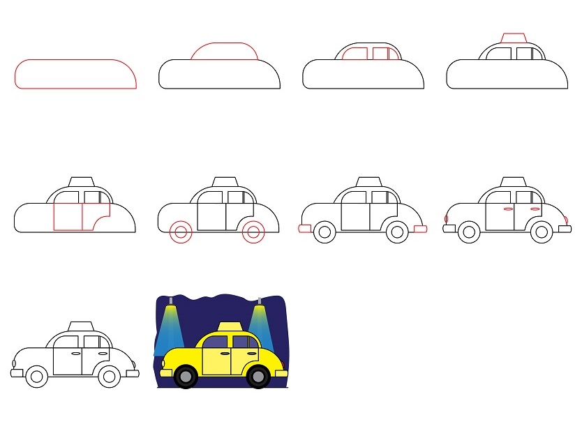 How to Draw a Taxi - All Steps