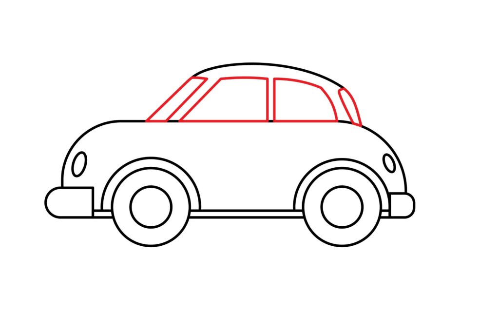 Draw the window shapes of the car