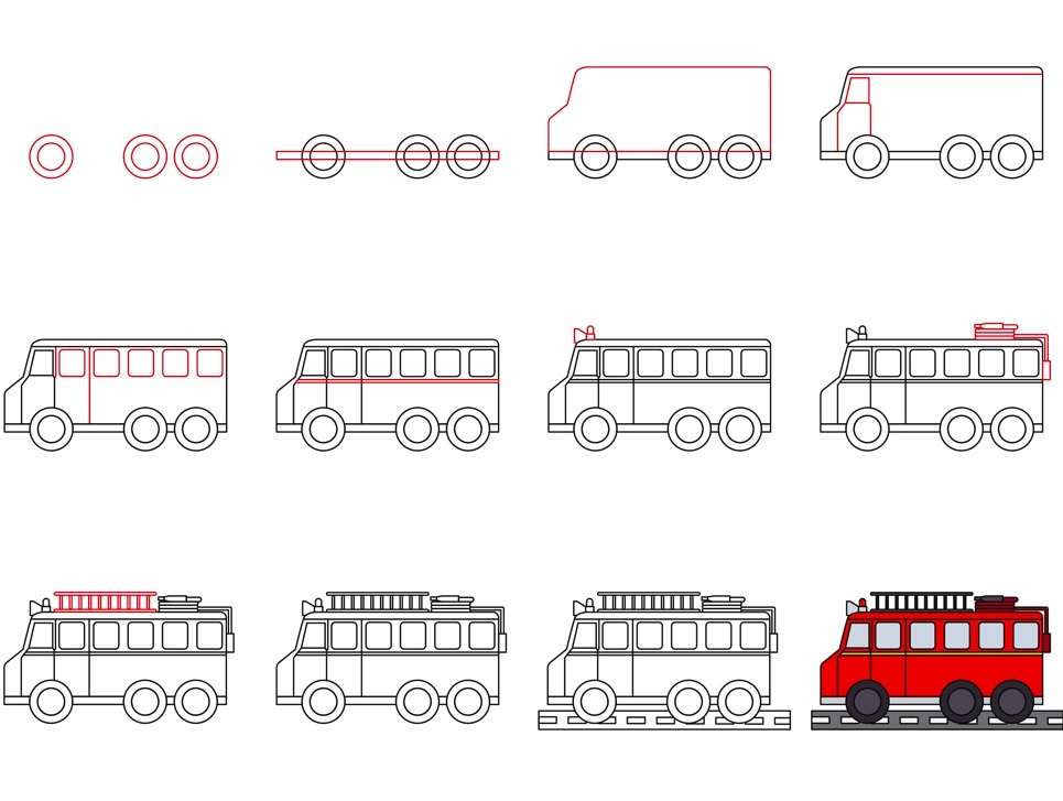 how to draw a fire truck