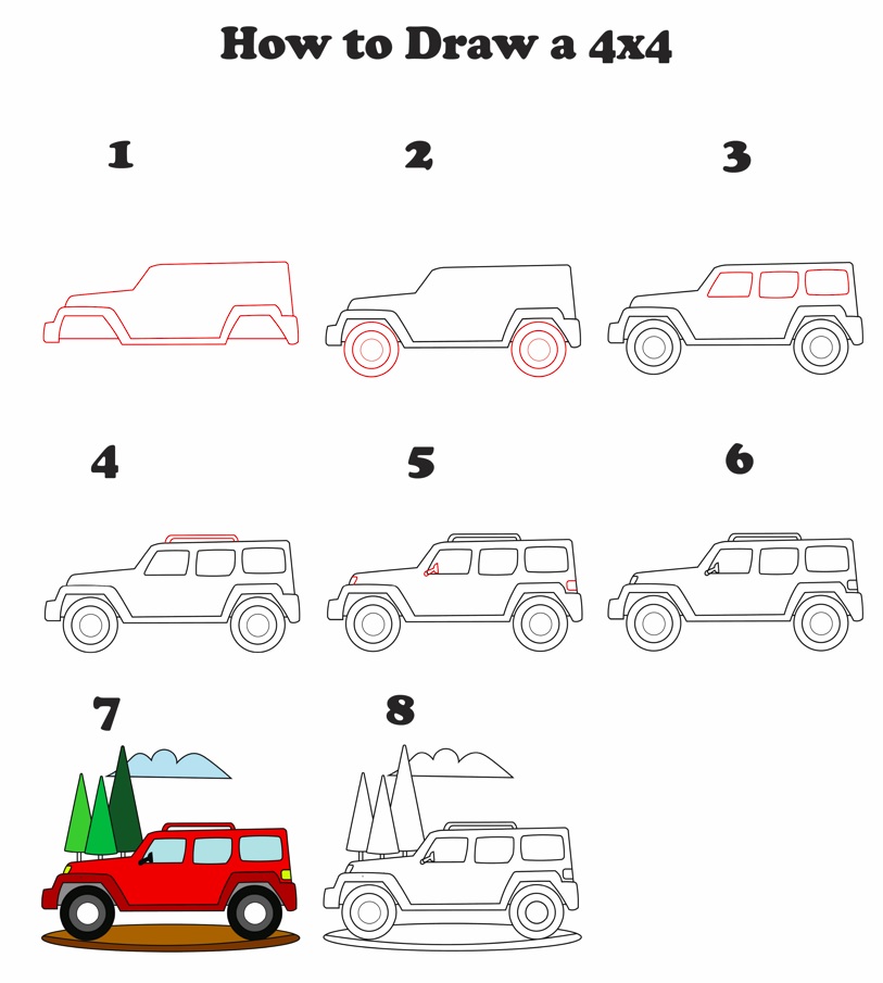 how to draw a 4 x 4 vehicle