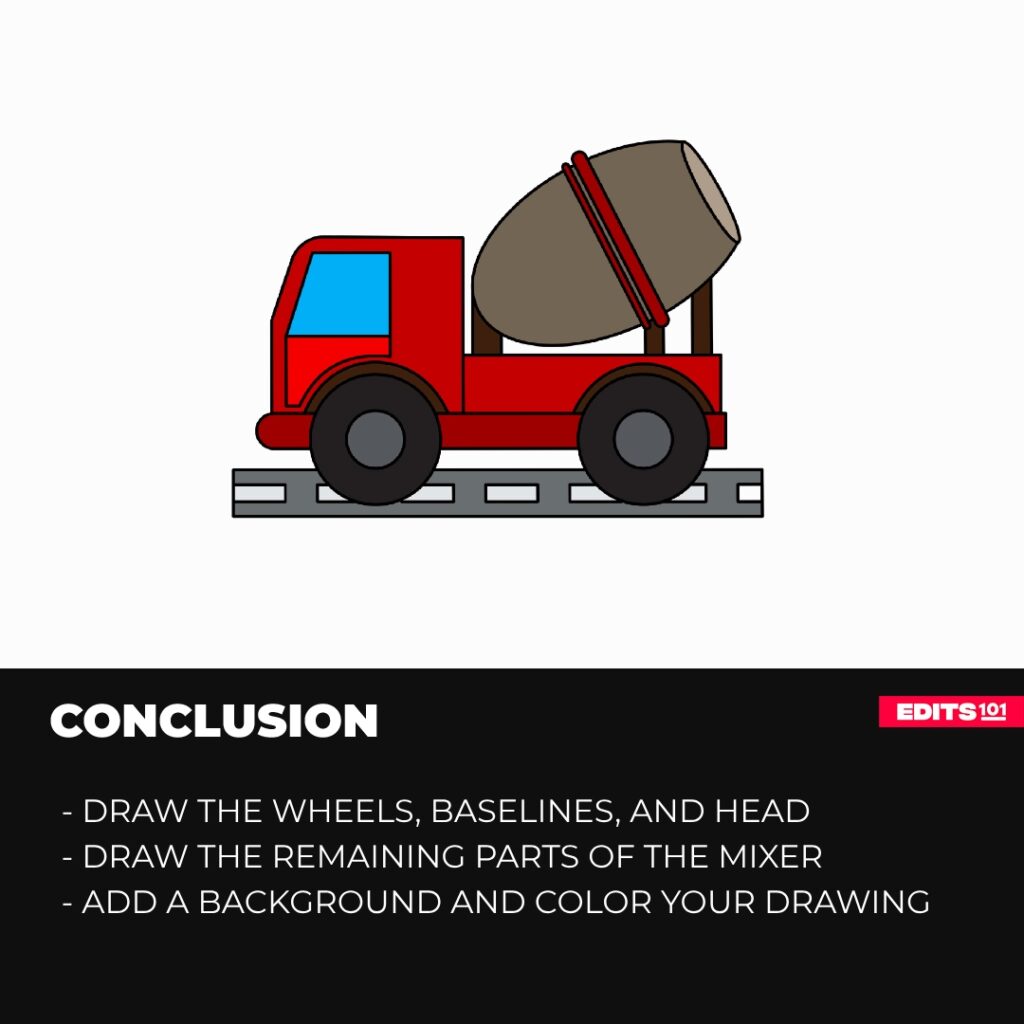 How to draw a cement mixer truck