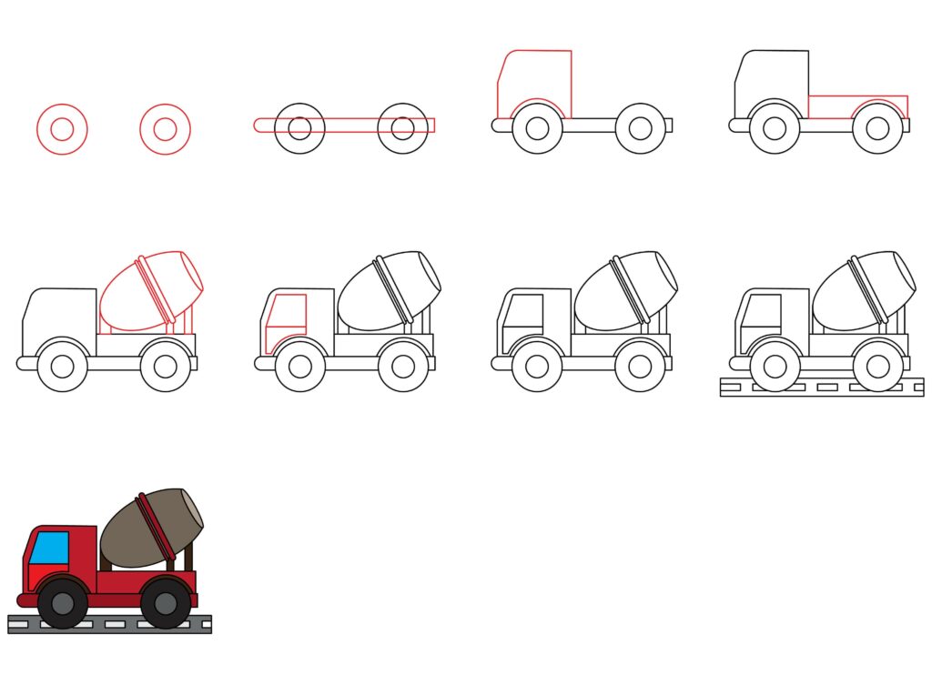 How to draw a cement mixer truck