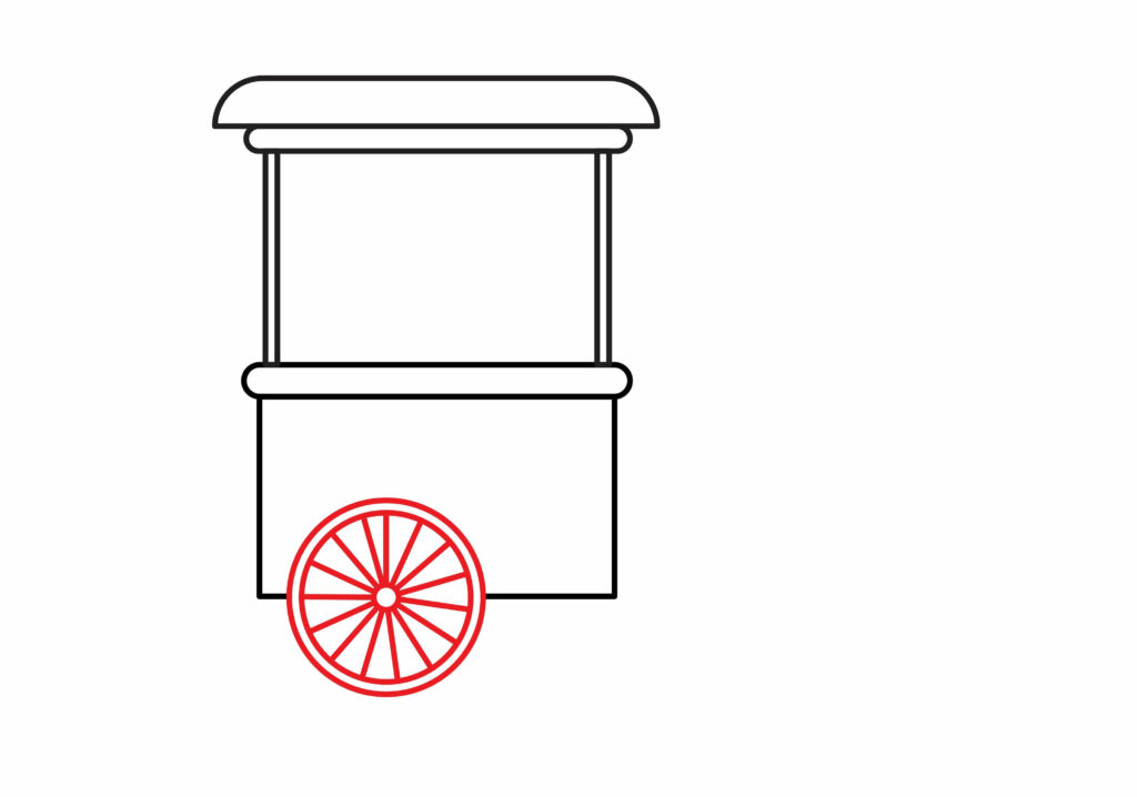 How to draw wheels of an ice cream bicycle cart