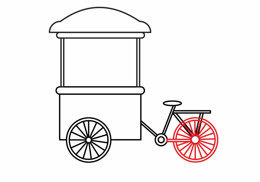 How to draw back wheel of an ice cream bicycle cart
