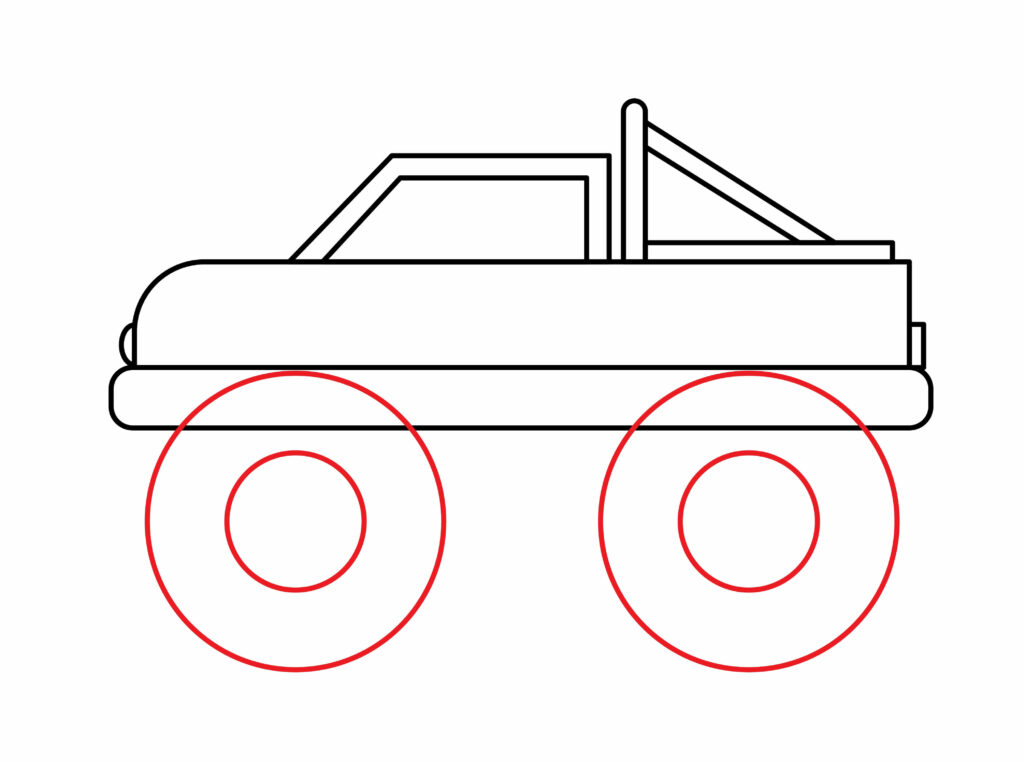 How to draw the wheels of the Monster Truck