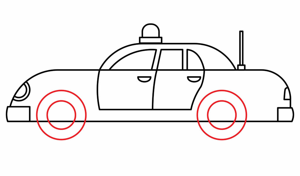 How to draw wheels of a police car