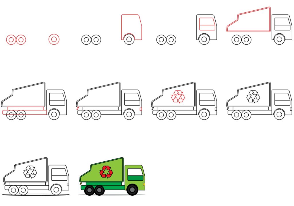 How to draw a recycling truck