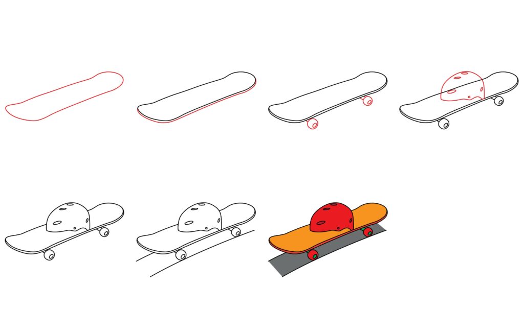 How to draw a skateboard with a helmet