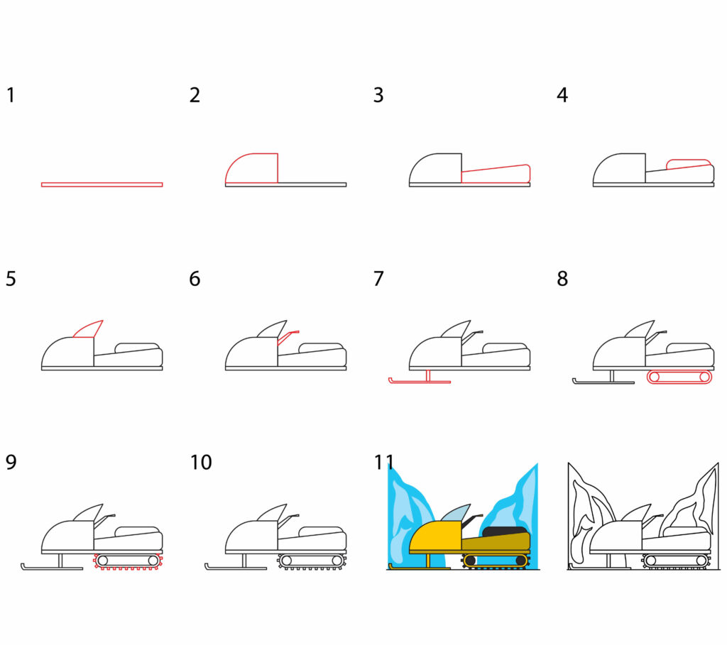 How to draw a snowmobile